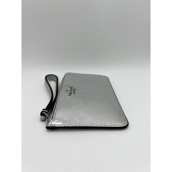 NWT Kate Spade Lucy Metallic Silver Small Leather Zipper Wristlet KJ031 - Picture 2 of 9